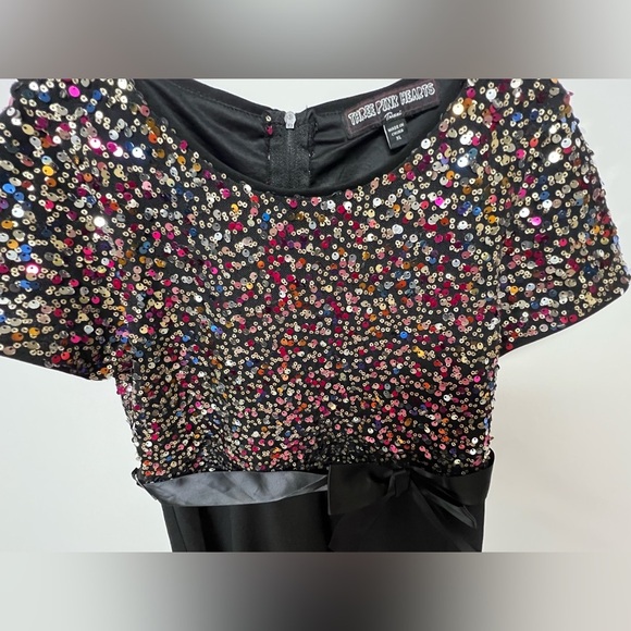 THREE PINK  HEARTS  BLACK W/MULTI-COLORED SEQUINS HOLIDAY OR PARTY DRESS.  XL - Picture 6 of 14